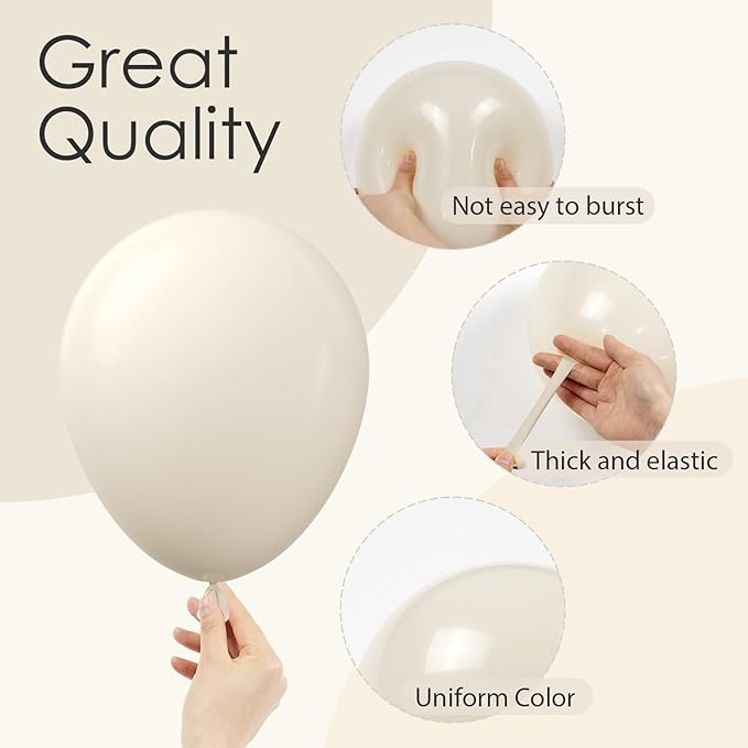 120pcs White Sand Balloons 18 12 10 5 inch Different Sizes Beige Balloon Arch Kit for Neutral Baby Bridal Shower Wedding Engagement Birthday Party Decorations