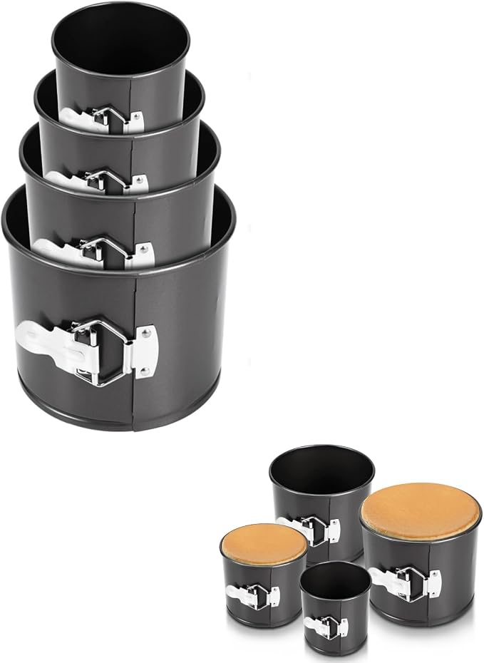 Springform Pan Set of 4,Heighten Non-stick Round Cake Pan Set with Removable Bottom,Includes 4 Pieces 4" 4.7" 5.7"6.7'',Leak-Proof Baking Pans