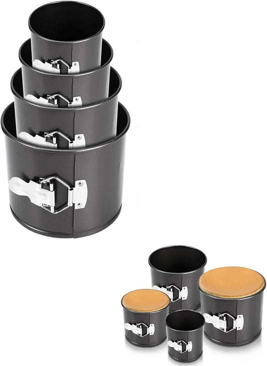 Springform Pan Set of 4,Heighten Non-stick Round Cake Pan Set with Removable Bottom,Includes 4 Pieces 4" 4.7" 5.7"6.7'',Leak-Proof Baking Pans