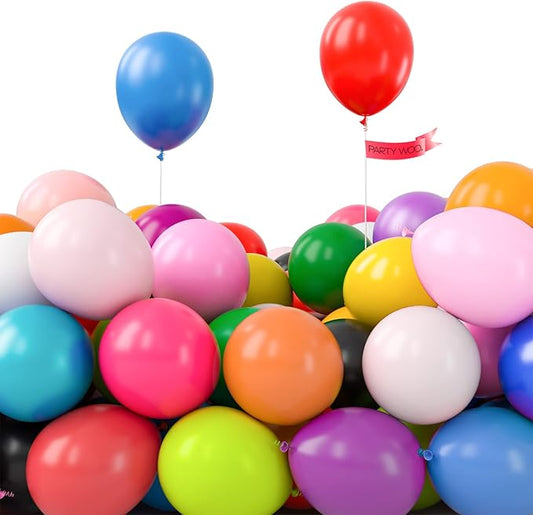 PartyWoo Assorted Colors Rainbow Balloons 100pcs 5 Inch Multicolor Colorful Primary Color Balloon for Graduation Baby Shower Unicorn Fiesta Flower Spring Rainbow Theme Birthday Party Decorations