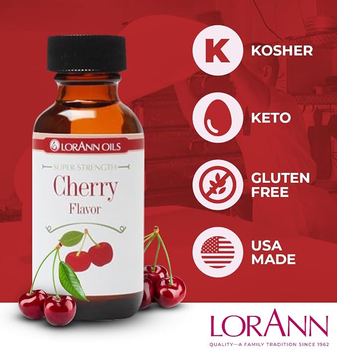 LorAnn Oils Super Strength Flavoring - Used For Candy Making, Flavoring Extracts, Baking, Hard Candy, and Flavor Oils - Bold, Natural Flavors 4X Stronger Than Extracts - Cherry, 1 fl oz