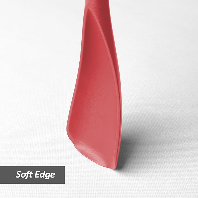 Cooking Spoon for Nonstick Cookwares, VOVOLY Silicone Spoon for Mixing, Scoop, and Scrape,Seamless Design, 12.6'', 2 Pack, Red