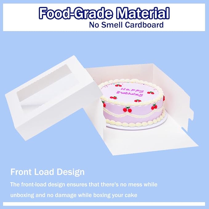 14x14x6 Inch 10 Pack Cake Boxes with Window,Wedding Cake Boxes,Disposable Cake Containers,Cake Carrier for Brownie,Pastries,Cheesecake