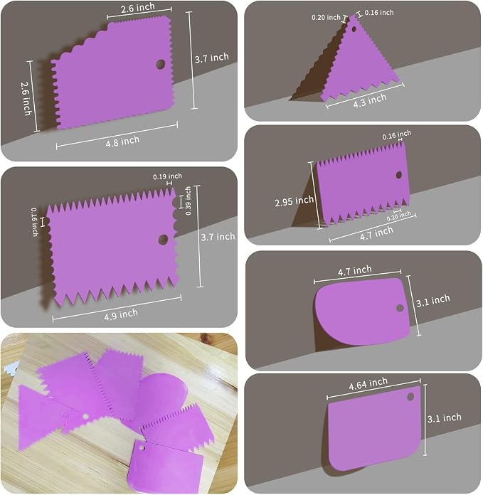 Cake Scraper, Cake Smoother Scraper Set, Dough Scraper Icing Scraper Polisher Tool, Cake Decorating Comb, Icing Smoother Plastic Sawtooth Cake Icing Kitchen Baking Cake Edge (Purple)