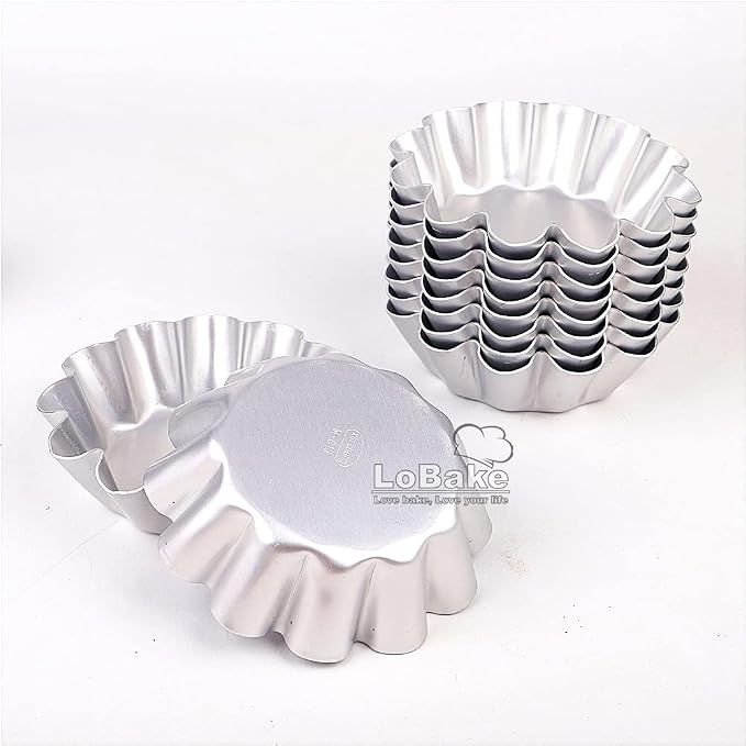 LoBake 10pcs per lot Various Design Fluted Edge Wavy Flower Cup Boat Round Shape Aluminium Tart Mould Jelly Pudding Cup Cupcake Mold Baking (C13)