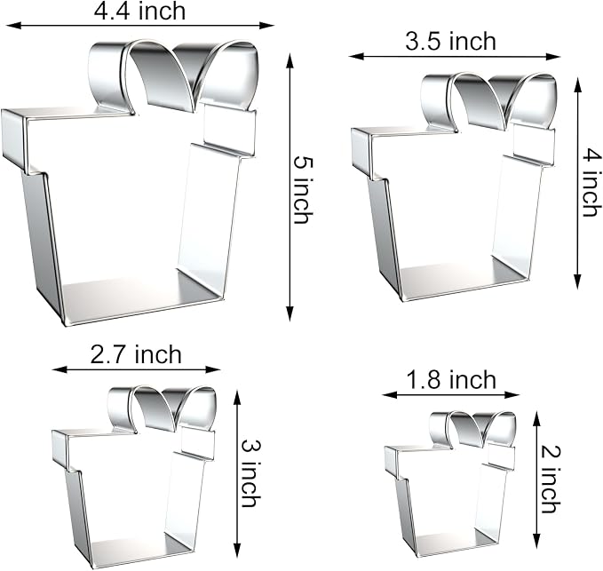 Gift Present Box Cookie Cutter Set Large - 5", 4", 3", 2" - 4 Piece - Stainless Steel