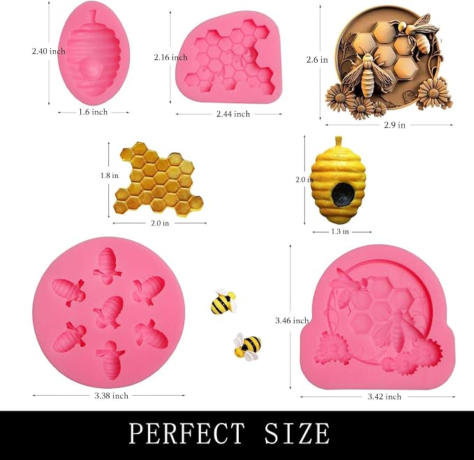 Honeycomb Silicone Chocoolate Molds, 5 Packs HoneyBee Fondant Molds for Honey Theme Cake Decoration, Cupcake Tooppers for Birthday Wedding Party Clay Resin