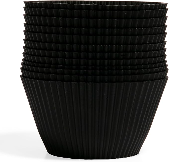 The Silicone Kitchen Reusable Silicone Baking Cup, Non-Toxic, BPA Free, Dishwasher Safe Jumbo, Pack of 12, Matte Black