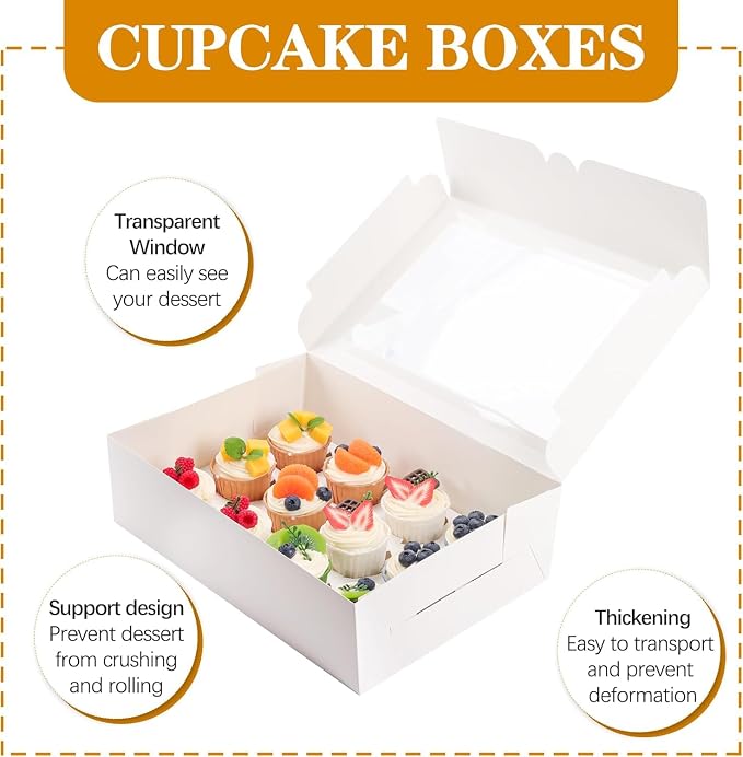 YunKo 15 Pack Cupcake Boxes, 12 Count Cupcake Containers with Window, White Bakery Boxes for Muffins, Desserts, Birthday Party, Wedding, 13.4 x 10 x 4 Inch