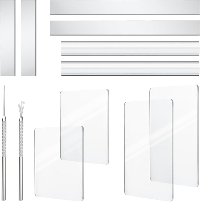 Amrules Clay Tools Kit, 12 PCS Polymer Clay Cutter Tools, Rectangle Shape Acrylic Press Board and Roller Pin Supplies Suitable for Shaping, Carving, Pottery Craft and DIY Projects