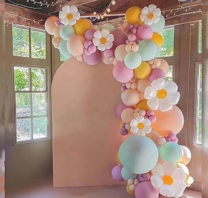 Pastel Balloon Arch Kit, Daisy Balloon Arch Garland with Macaron Pink Blue Purple Yellow Orange Rainbow Latex Balloons Daisy Flower Foil Balloons for Girls Women Birthday Pastel Party Decorations