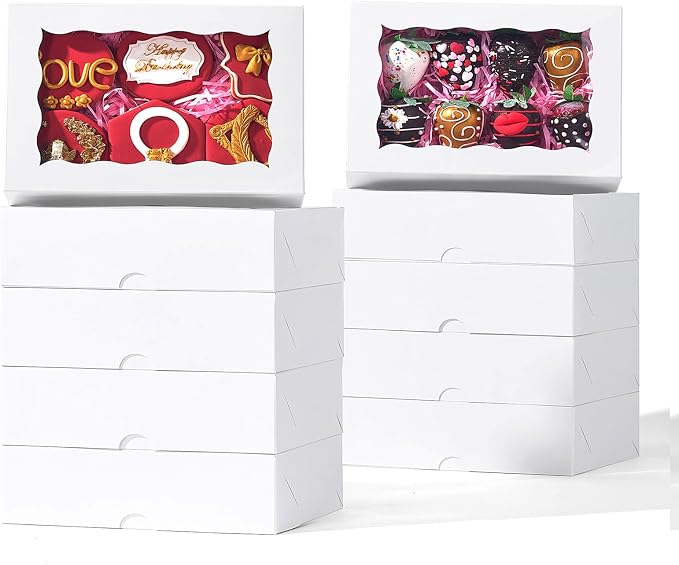 RomanticBaking 8x5x2 Inch 21PCS Cookies Boxes Chocolate Covered Strawberries Boxes Bakery Boxes with Window for Cakesickle Chocolate Truffle Pretzel & Party favors Packing