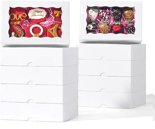 TEMLQPACK 25PCS Bakery Boxes with Window (8x5x2 Inch) for Chocolate Covered Strawberries, Cakesickle, Chocolate Truffle, Pretzel & More