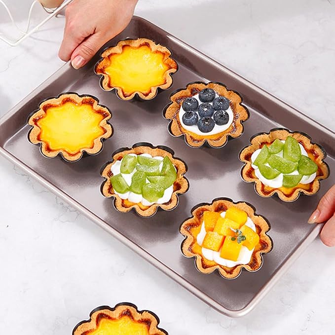 6-Pack 3.74 Inch Nonstick Mini Tart Pans Fluted Side for Pies Pan Round Deep Quiche Mold Heavy Duty Carbon Steel Baking Cupcake Egg Tarts Mousse Cakes Fruit and Desserts Molds for Oven