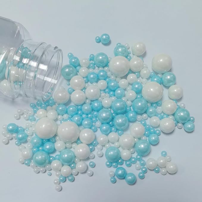 Edible Blue White Pearl Sprinkles for Cake Decorating, Mixing Light Blue and White Size Candy Baking Decorations Cake Cupcake Toppers Cookie Celebrations Wedding Valentines Baby Shower Frozen Themed Birthday Supplies 120g/ 4.23oz