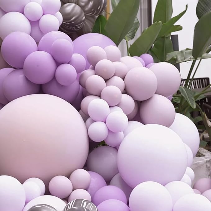 Voircoloria 130pcs Lilac Purple Balloons Different Sizes 18" 12" 10" 5" Faded Purple Latex Balloon Garland Arch Kit for Birthday Baby Shower Graduation Wedding Gender Reveal Party Decorations