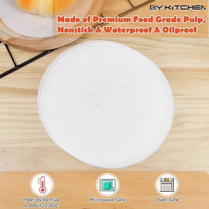 BYKITCHEN Parchment Paper Rounds, Set of 220, Non Stick 9 Inch Parchment Paper for Baking, Pre-cut Cake Pan Sheet Liners for Round Cake Pan, Springform Pan, Air Fryer and More