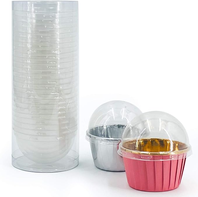 Party Hippo Cupcake Cups, 3.5 Oz 50 pcs Disposable Foil Muffin Liners, Gold Baking Cups, Ramekin Aluminum Cupcake Tip Pan Ramekin Holders, Little Baking Cups (50, Lids)