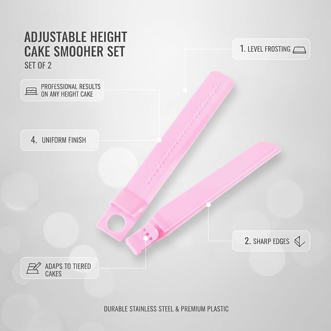 13-Inch Adjustable Cake Smoother Set, Stainless Steel Icing Spatula for Level Frosting and Sharp Edges on Tiered Cakes (2-Piece)