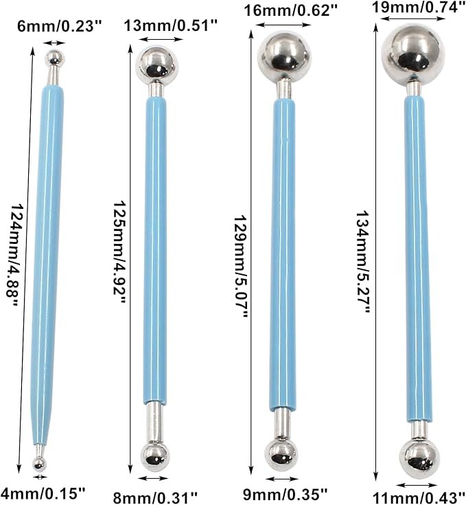 Cake Decorating Metal Ball, Metal Ball Fondant Tool Fondant Cake Pan Cake Decorating Tool Flower Sugar Craft Ball Model DIY Tool Clay Modelling Tools(Set of 4, Blue)