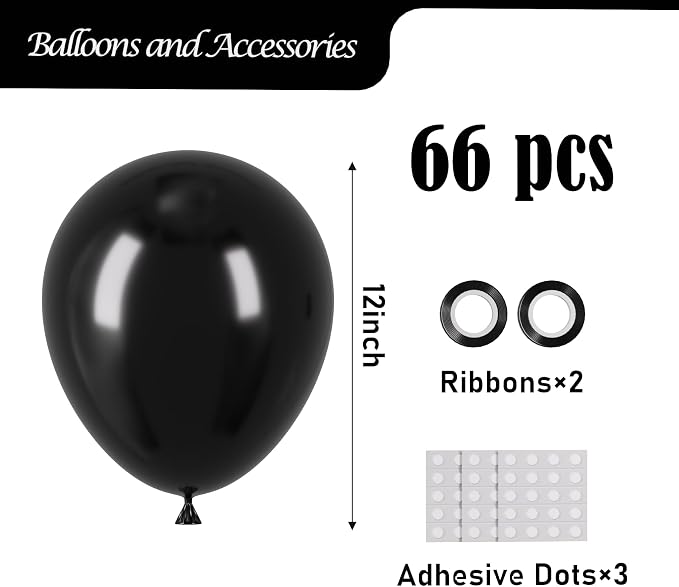 Voircoloria Black Balloons, 66pack 12inch Black Latex Party Balloons for Graduation, Wedding, Birthday, New Year, Baby Shower, Anniversary, Holiday Party Decorations