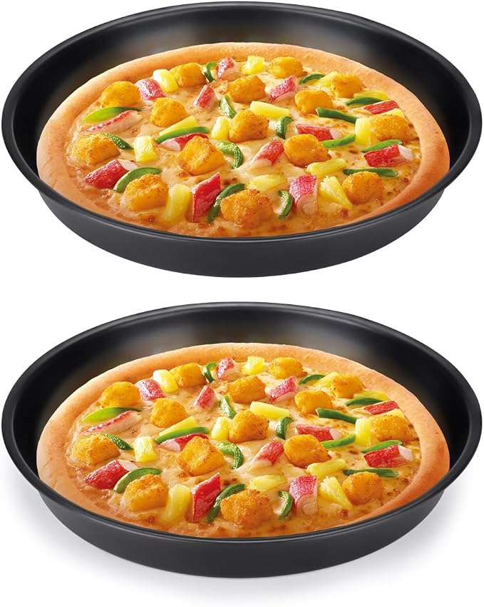 2 Pack Pizza Pan for Oven, Deep Dish Pizza Tray, Non-Stick Carbon Steel, Round Baking Sheet Plates, 8 Inch
