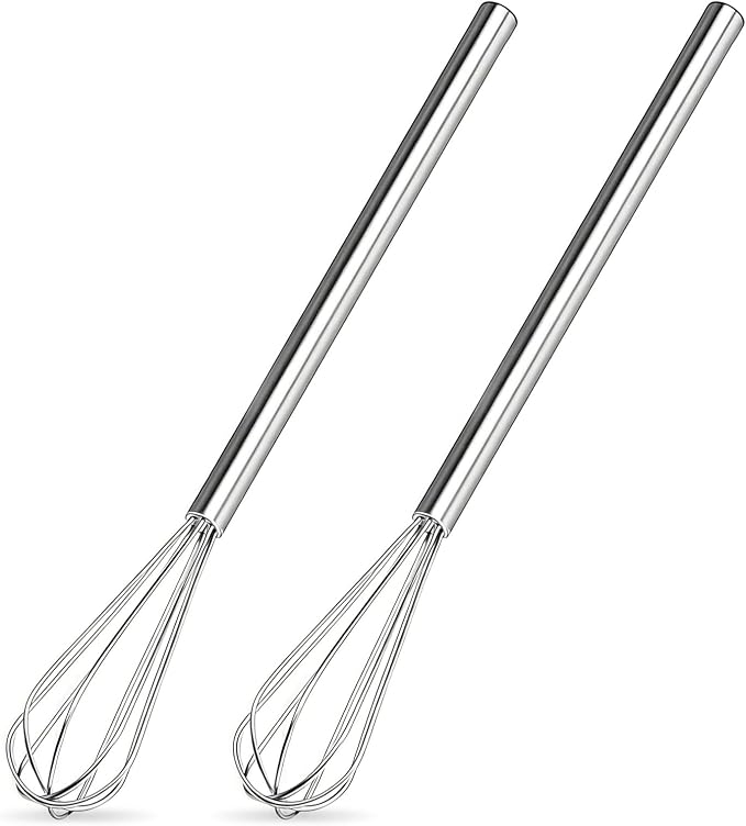 Stainless Steel Mini Whisk Set of 2 Long Handle Skinny Wire Whisk Kitchen Tool for Cooking Whisking Blending Beating Stirring Egg Sauce Coffee Prep Durable Compact Small Egg Beater