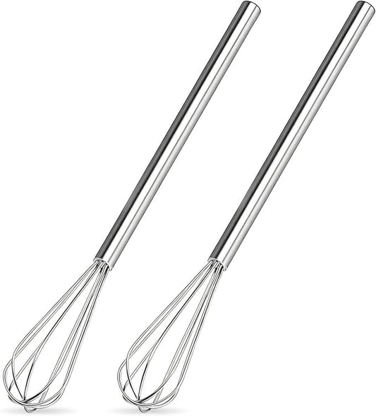 Stainless Steel Mini Whisk Set of 2 Long Handle Skinny Wire Whisk Kitchen Tool for Cooking Whisking Blending Beating Stirring Egg Sauce Coffee Prep Durable Compact Small Egg Beater