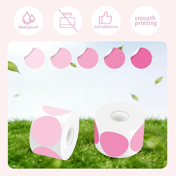 500 Labels/Roll 2" Gradient Pink Round Thermal Labels, Waterproof Circle Blank Thermal Sticker Compatible with Direct Thermal Label Printers for DIY Logo Designs, Thank You, Small Business
