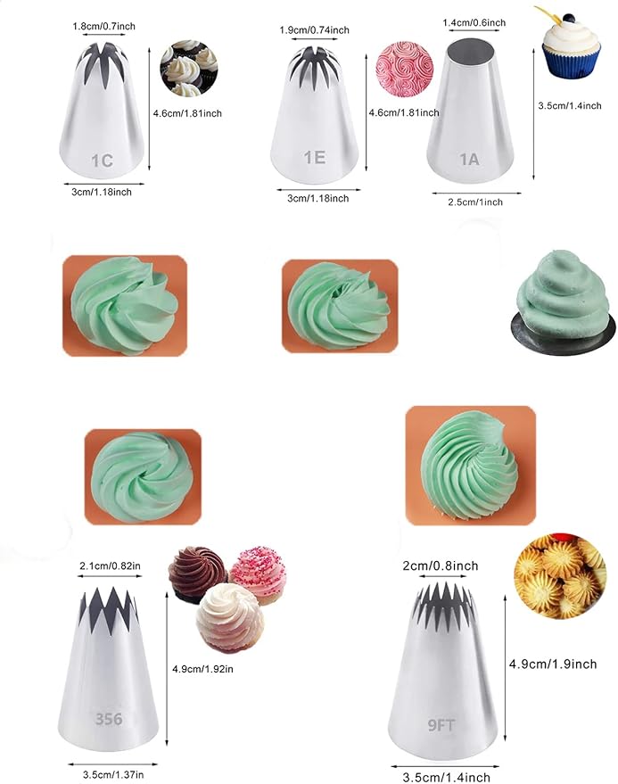 Large Frosting Tips,Eclair Churro Macaron Star Round Icing Piping Tip for Cake Cupcake Cookie Decorating,5 Pcs