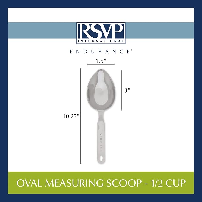 RSVP International Endurance Oval Measuring Scoop, 1/2 cup, Stainless Steel