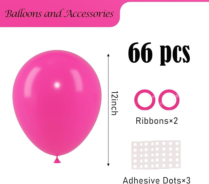 Voircoloria Hot Pink Balloons, 66pack 12inch Dark Pink Latex Party Balloons for Wedding, Birthday, Graduation, Bridal Shower, Baby Shower, Gender Reveal, Anniversary, Anniversary Party Decorations