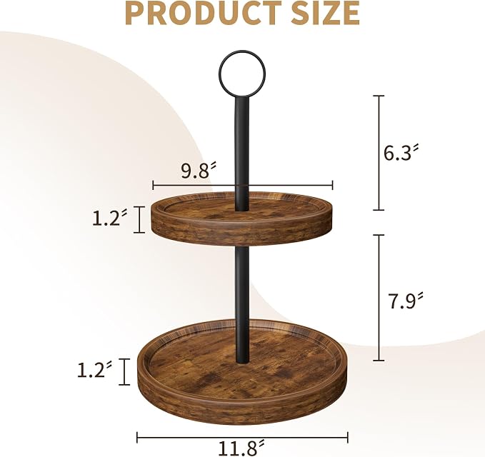 Tiered Tray Stand, Rustic Two Tier Decorative Tray with Metal Handle, Farmhouse 2 Tier Serving Tray, Round Cake Cupcake Stand for Coffee Bar Home Party Decor Holiday Housewarming Gifts(2-Pack)