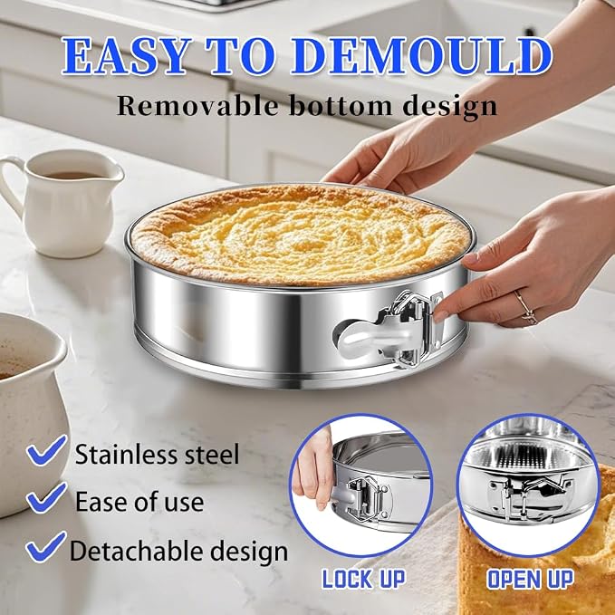 9 Inch Cheesecake Springform Cake Pan with 30Pcs Parchment Paper Liners,304 Stainless steel Nonstick Leakproof Springform roound cake pan with Removable Bottom for Cheesecake,Chiffon,Baking Cakes