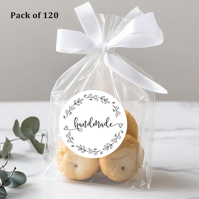 120 x Handmade Stickers, Business Stickers, Seller Stickers, Handmade Labels, Handmade with Love Stickers, 1.6 in Round Stickers
