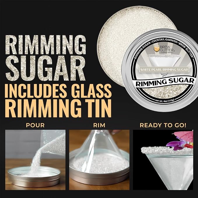 Brew Glitter - White Pearl Rimming Sugar (1LB, 1x Resealable Bag) Cocktail Garnish for Mixed Drinks & Refreshments
