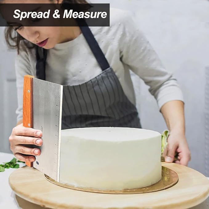 Vovoly Large Bench Scraper Kitchen Utensil, 10" Long Dough Scraper Cutter for Bread and Pizza - Stainless Steel Metal Griddle Scraper Chopper