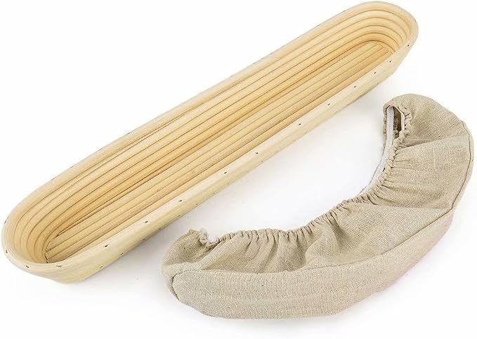 15 inches Baguette Banneton Bread Proofing Basket and Linen Liner Set 2 Pack, Sourdough Proofing Basket Round Proofing Bowls Handmade Rattan Baskets Perfect for Professional & Home Bread Baking