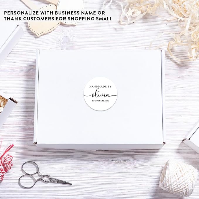 Andaz Press Personalized Round Small Business Stickers, 120-pack Custom Handmade by, Name, Website, Handmade Stickers for Packaging, Custom Candle Labels, Personalized Baking Stickers Labels