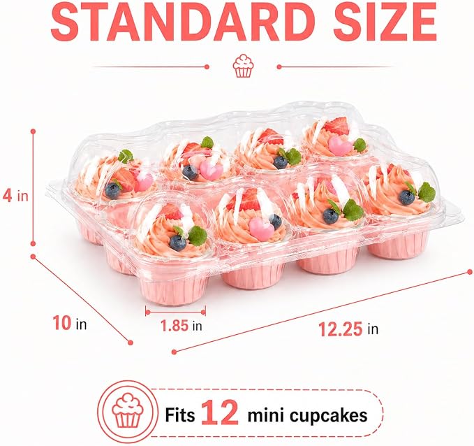 Cupcake Containers Holder - 12 Counts x 16 Sets Stackable Cupcake Boxes Carrier with 200 Pack Liners, Plastic Disposable Clear Cupcake Storage Tray with Detachable Dome Lid for Mini Individual Cake