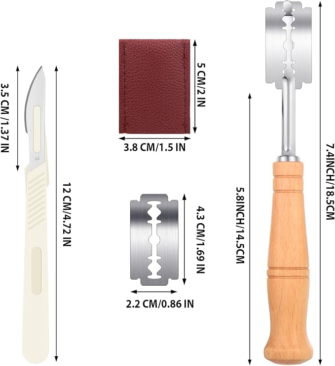 Mudder Bread Lame Scoring Tool with 10 Pieces Replaceable Blades and 2 Pcs Dough Scoring Knife Bread Scorer Set with Protective Cover for French Baguettes Sourdough Making tool