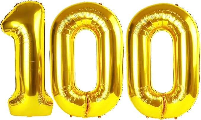 Gold Number 100 Balloon 40 inch, 100 Number Balloons, 100th Gold Birthday Decorations, 100 Year Old Women Men Golden Party Supplies