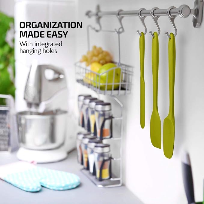 OVENTE Silicone Spatula Set of 5, Food Grade Rubber Spatula with High Heat Resistant, BPA-Free and Dishwasher Safe, Nonstick Kitchen Utensils for Baking, Cooking and Mixing, Green SP12305G
