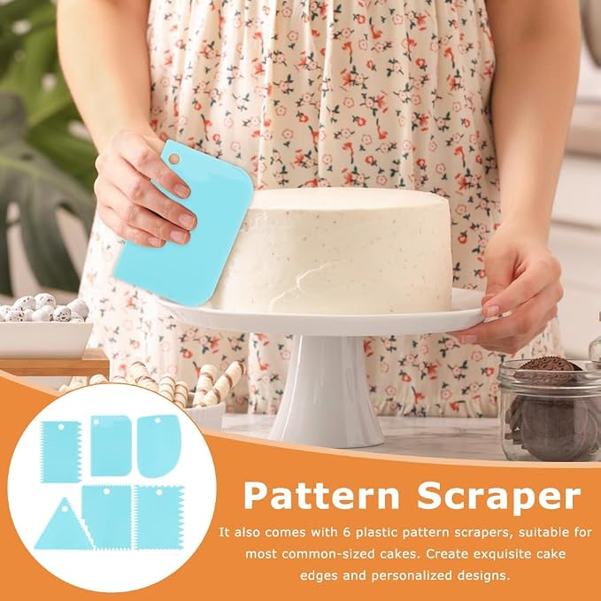 3PCS Stainless Steel Cake Scraper & 6Pcs Plastic Pattern Scraper,8.7 Inch Double Sided Edge Stripe Smoother Scraper,Cake Decorating Comb Metal Cake Scraper For Butter Cream Mousse