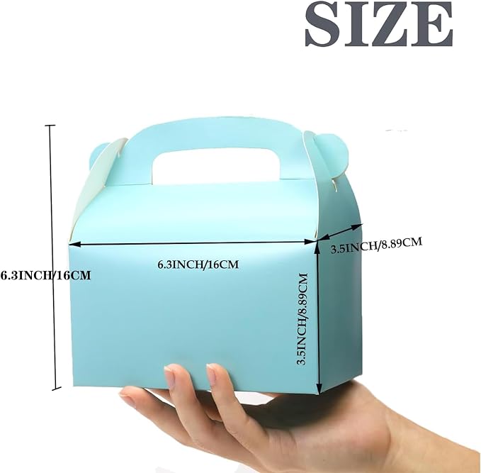30-Pack Blue Party Favor Treat Boxes Goodie Box Gable with Handles | Paper Gift Boxes Perfect for Prince Party and Baby Shower Decoration Supplies