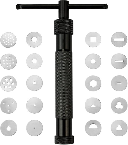 CZWESTC Stainless Steel Clay Extruder with 20 Pattern Discs, Handheld Sugar Paste Press for Fondant Cake Decorating, Polymer Clay Crafts and Ceramic Pottery Sculpture (Black)