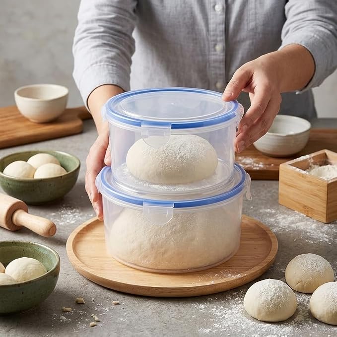 2Pack Dough Proofing Box,Stackable Sourdough Pizza Proofing Container with Airtight Lid,Large Capacity Bread Proofing,Round Dough Proofing Bucket for Family Size Dough Box(Clear)