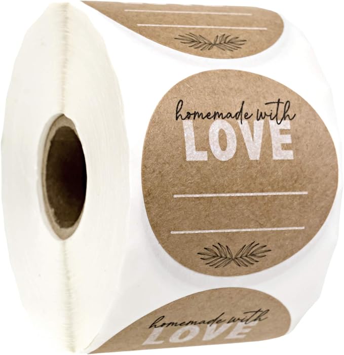 Homemade with Love Canning Stickers / 500 2" Circle Labels Printed On Sturdy Kraft Stock/Illustrated Botanical Accent