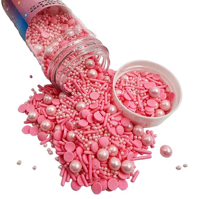 Pearl Sugar Chrismtas Sprinkles Candy 120g/4.2oz Mixing Size Baking Cake Decorations Cupcake Toppers Jimmies Cookie Decorating Celebrations Wedding Shower Party Xmas Supplies (Pink)