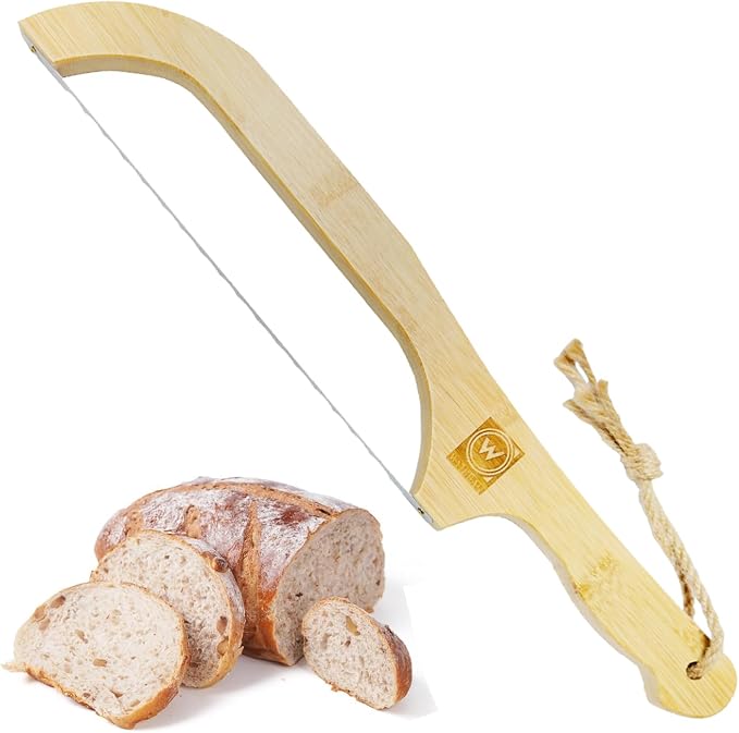 Bamboo Bread Knife, 16.5" Serrated, Sourdough & Homemade Bread Slicer, Fiddle Bow Design